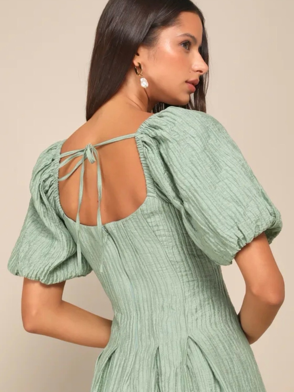 Lulu's Sage Green Puff Sleeve Midi Dress - Picture 5 of 5